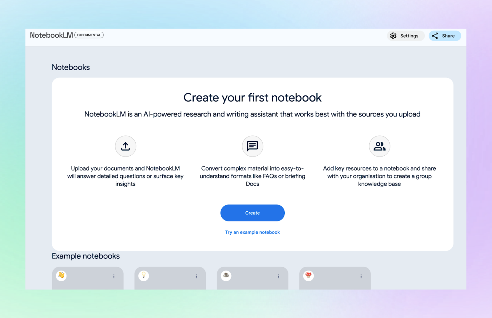 NotebookLM 的初始界面